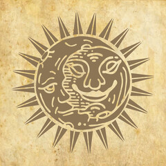 Illustration with hand drawn sun symbol