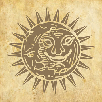 Illustration with hand drawn sun symbol
