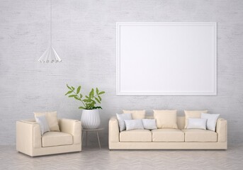 3D Mockup photo frame in Modern interior of living room