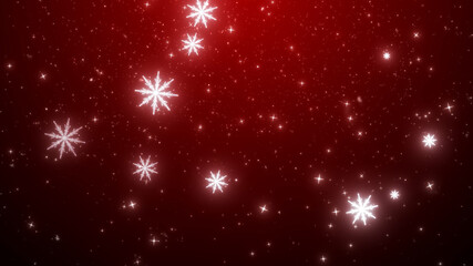 Fototapeta na wymiar 赤色の背景と降り注ぐ白い雪の結晶　4K　LOOP　クリスマス　年末