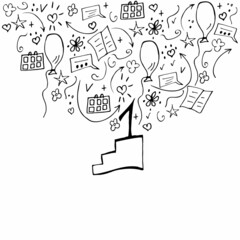 set of hand-drawn doodle-style elements for conceptual design. vector illustration isolated on a white background. Documents, first place, arrow, heart, calendar.Black and white style