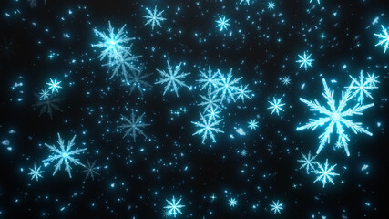 雪のように降り注ぐ輝く青く水色の雪の結晶　クリスマス　年末　4K　LOOP　