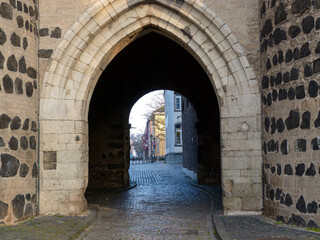 Door between middle ages defence stone towers