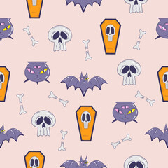 Seamless pattern with halloween attributes - vector illustration, eps stock illustration