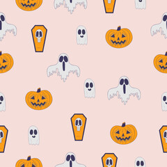 Seamless pattern with halloween attributes - vector illustration, eps stock illustration