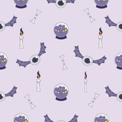 Seamless pattern with halloween attributes - vector illustration, eps stock illustration