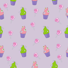 Seamless pattern with halloween attributes - vector illustration, eps stock illustration