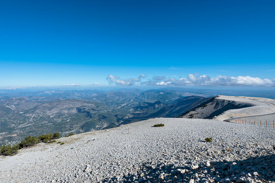 Breathtaking view from the highest rocky mountain Mont Ventoux at french Vaucluse region, near Avignon.