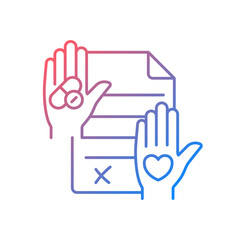 Informed consent gradient linear vector icon. Research ethics. Requirement for clinical trials. Health literacy. Thin line color symbol. Modern style pictogram. Vector isolated outline drawing