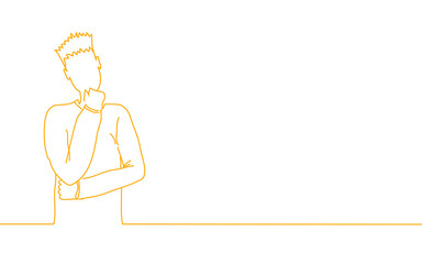 Man thinking isolated on white background. Man thinking for web site, poster, placard, ad, cover magazine and print materials. Man thinking, modern drawing concept