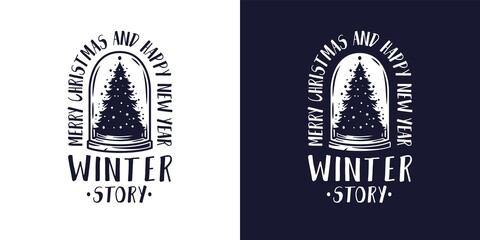 Christmas snow ball for the new year. Winter holiday design with spruce or christmas tree for merry christmas holiday © Casoalfonso