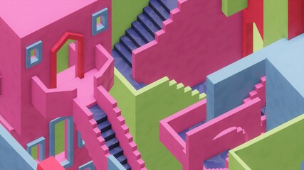 colorful intricate staircase 3d render © elaman
