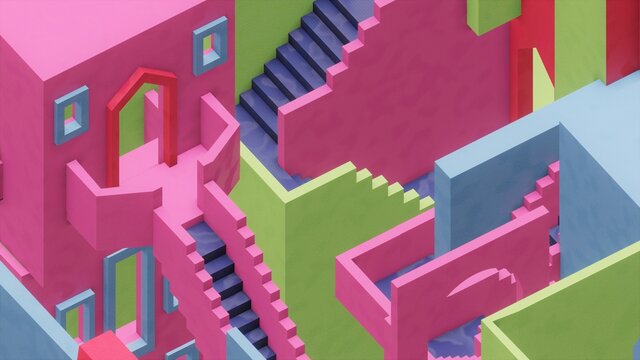 colorful intricate staircase 3d render