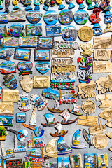 Mosaic of colorful magnets of the city of Porto for sale, Portugal, Europe
