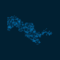 Uzbekistan dotted glowing map. Shape of the country with blue bright bulbs. Vector illustration.