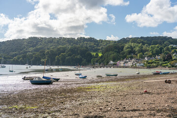 The vilage of Dittisham on the River Dart at very low tide, South Devon, South Hams, ENgland,...