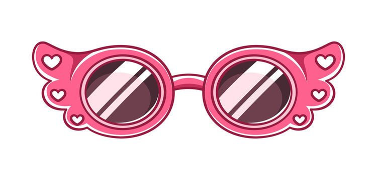 Hot pink shades sunglasses with heart pattern clipart. Funky party glasses eyewear cartoon vector illustration.