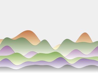Abstract mountains background. Curved layers in pastel colors. Papercut style hills. Radiant vector illustration.