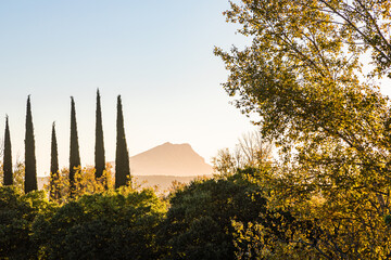 the Sainte Victoire mountain in the light of an autumn morning