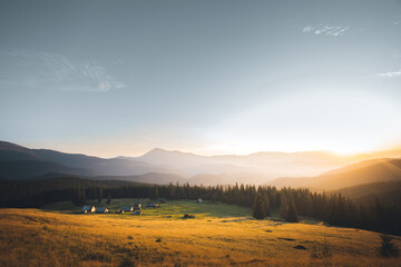 panorama of mountain peaks. evening sky high in the mountains.
