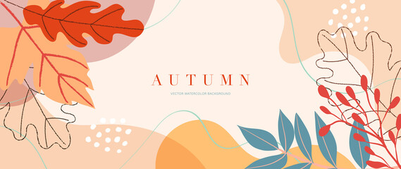Autumn background vector. Autumn shopping event illustration wallpaper with hand drawn icons set. This design good for banner, sale poster, packaging background and greeting card.