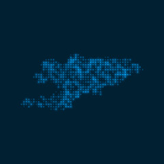 Kyrgyzstan dotted glowing map. Shape of the country with blue bright bulbs. Vector illustration.
