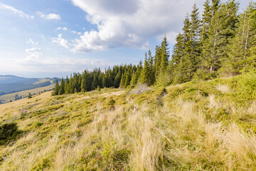 wide panorama with mountain landscape of peaks. walk in nature