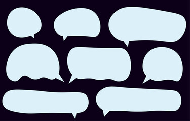 Speech bubbles, white snow concept and isolated on black background, used in winter and Christmas designs.