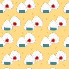 Naklejka premium Seamless Onigiri Pattern, Japanese Food on orange background