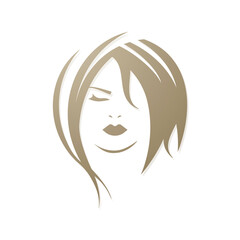 female face with modern hairdressing salon logo in gold color
