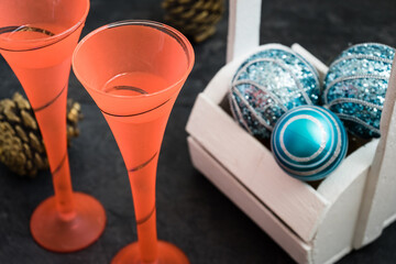Christmas decorations, orange champagne glasses