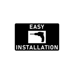 Easy simple installation icon with power drill symbol. Isolated vector illustration and sign. Design template for website elements, sticker, tag and other use. Black silhouette.
