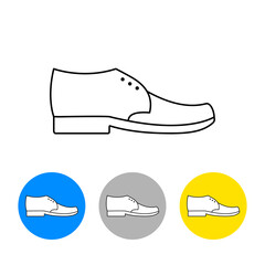 Men shoe linear outline simple icon and round icons with men's boots. Isolated vector illustration and clipart with male footwear on white background. 