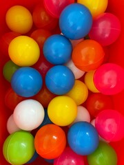Close up of colorful plastic balls in kids playroom