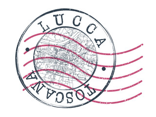 Lucca, Province of Lucca, Italy Stamp Map Postal. Silhouette Seal Roads and Streets. Passport Round Design. Vector Icon. Design Retro Travel National Symbol. - obrazy, fototapety, plakaty