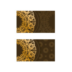 Brown business card template with Indian gold pattern for your personality.
