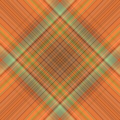 Fototapeta premium Orange checkered background with green and black stripes, lines. Abstract, checkered, diagonal pattern. For scrapbooking, printing, websites.