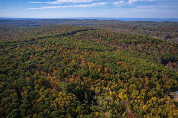 Fototapeta na wymiar Aerial Drone of Highland Lake New Jersey Foliage 
