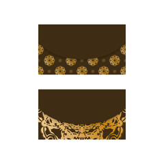 Business card template in brown color with luxurious gold ornaments for your personality.