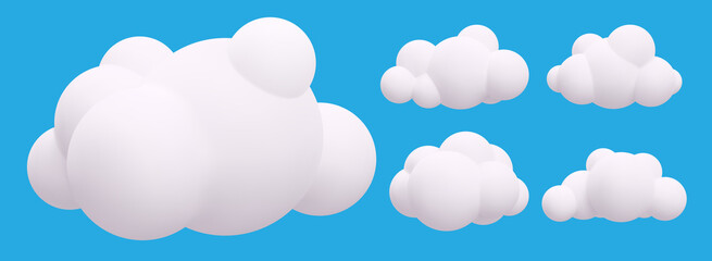 Set of realistic white clouds isolated on blue background. Vector illustration