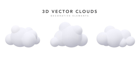 Collection of decorative realistic clouds isolated on white background. Vector illustration