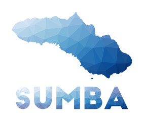 Low poly map of Sumba. Geometric illustration of the island. Sumba polygonal map. Technology, internet, network concept. Vector illustration.