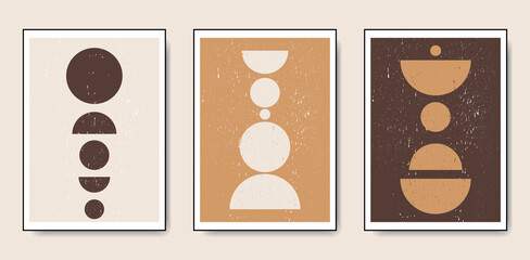 Fototapeta na wymiar Minimalist wall art. Abstract geometric prints for boho aesthetic interior. Home decor wall prints. Burnt orange, terracotta colors. Contemporary artistic printable vector