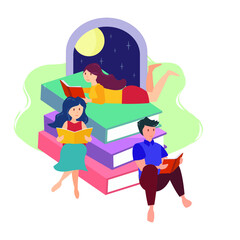 Obraz na płótnie Canvas Cartoon vector illustration of Book festival, reading a book