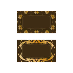 Business card template in brown color with mandala gold pattern for your contacts.
