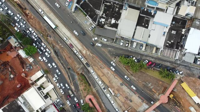 salvador, bahia, brazil - october 21, 2021: aerial view of the construction of an exclusive lane for BRT system vehicles in the Itaigara neighborhood in the city of Salvador.
