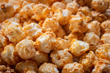background of sweet caramel popcorn close up