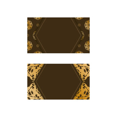 Business card template in brown color with vintage gold pattern for your business.