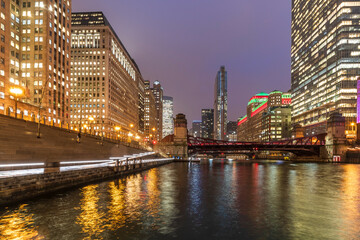 Chicago, USA - October 10, 2019 : Chicago City riverside view in USA