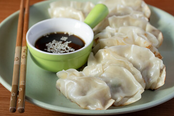 Gyoza (Japanese Fried Dumplings) pork stuffing with soy sauce